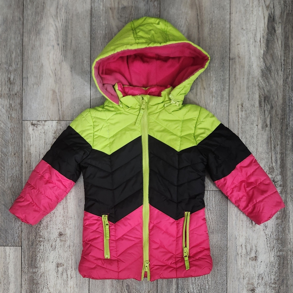 Mint Girl Flourocent Chevron Kids Puffer Jacket